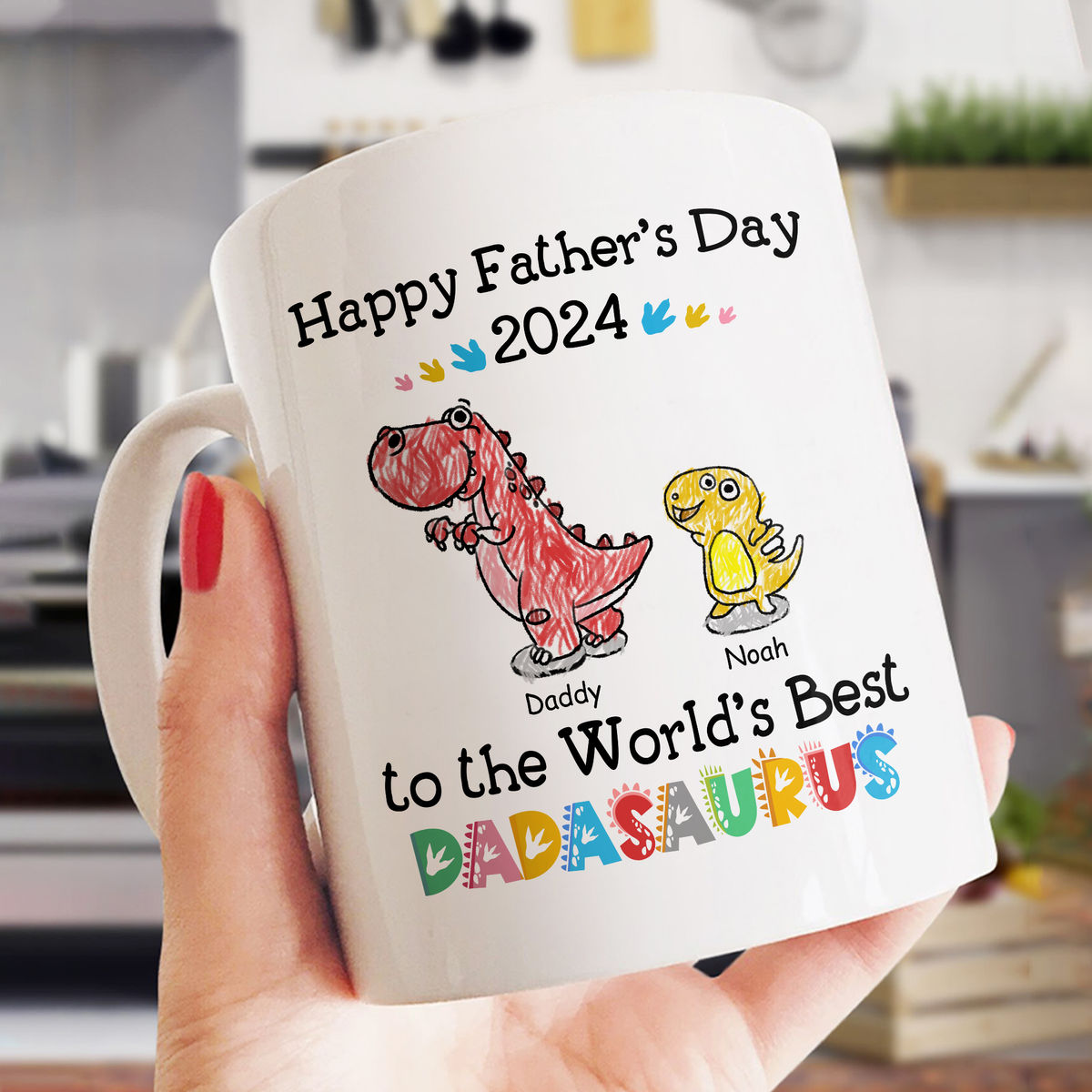 Father's Day Gift - Happy Father's Day to the world's Best Dadasaurus 2024 - Gift For Dad, Grandpa - Personalized Mug_1