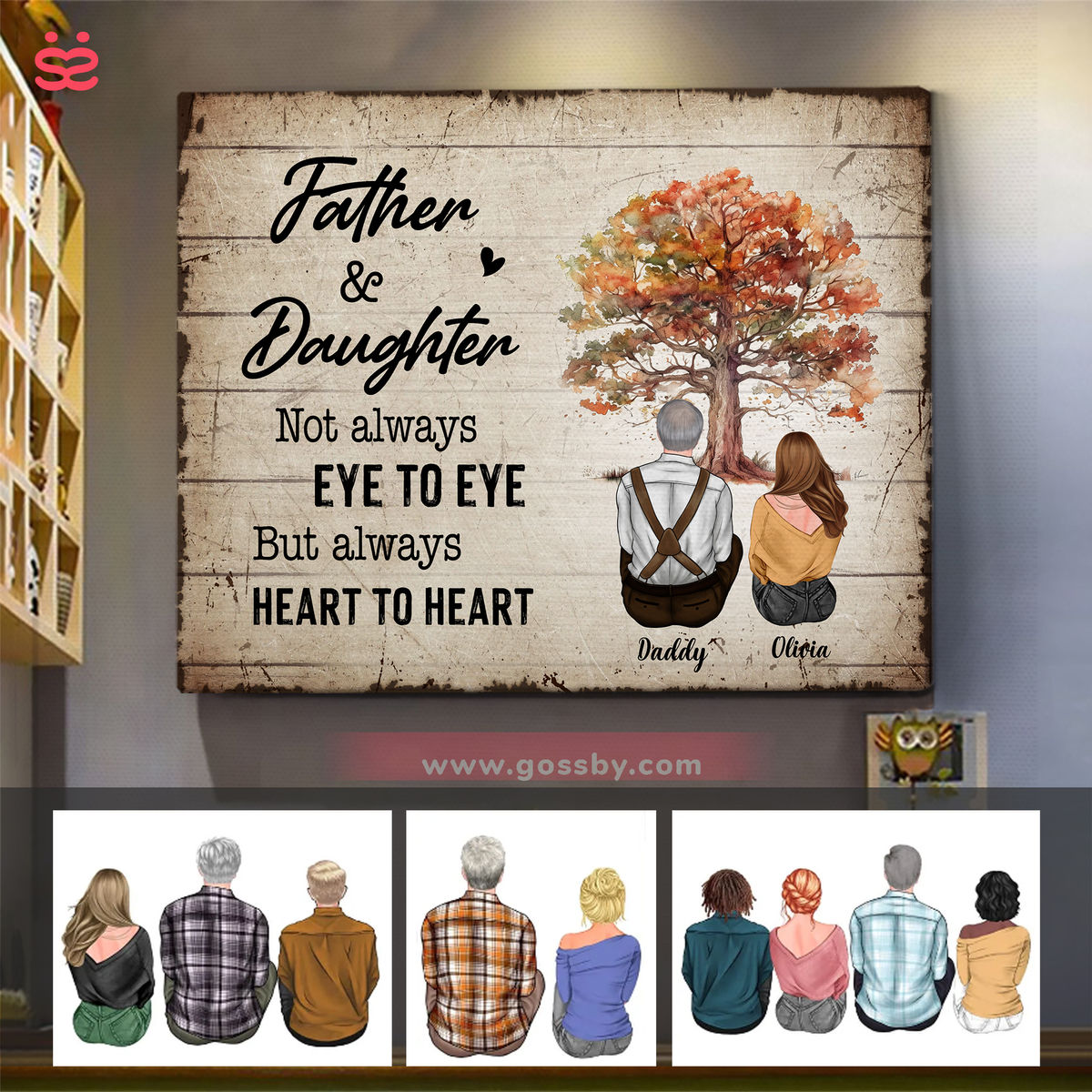 Canvas Custom - Father and daughter, not always eye to eye, but always heart to heart. (Up to 4 children)