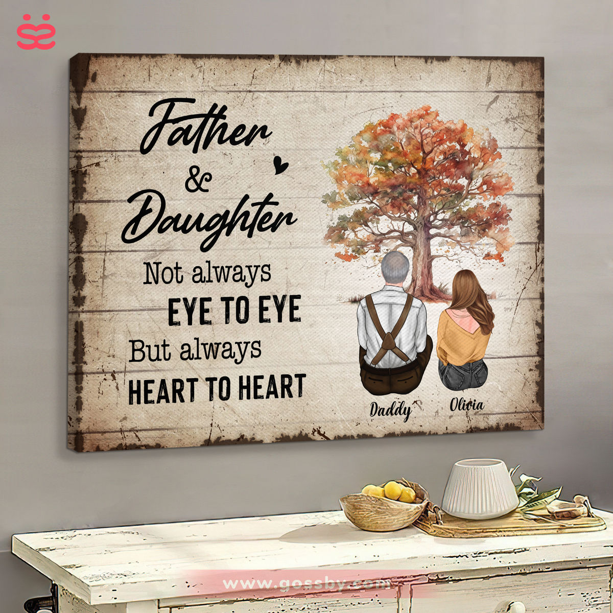 Father's Day Gifts - Canvas Custom - Father and daughter, not always eye to eye, but always heart to heart. (Up to 4 children) - Personalized Wrapped Canvas_1