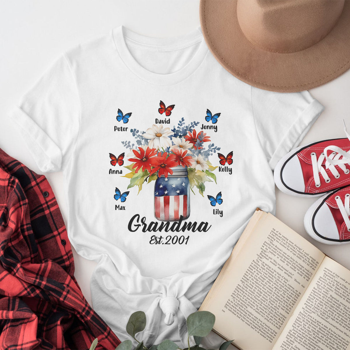 4th of July Shirt - Personalized Grandma Shirt, Custom 4th of July Nana  Flower With Grandchild Names, 4th of July Grandma Shirt Patriotic 32008