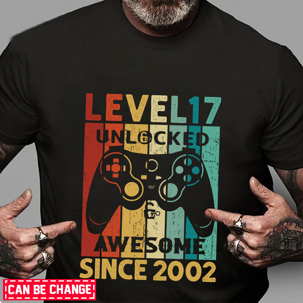 Father's day 2023 - Level 17 Unlocked Shirt 17th Birthday Boy Gamer 17  Years Old Computer Video Game Controller Shirt 32110