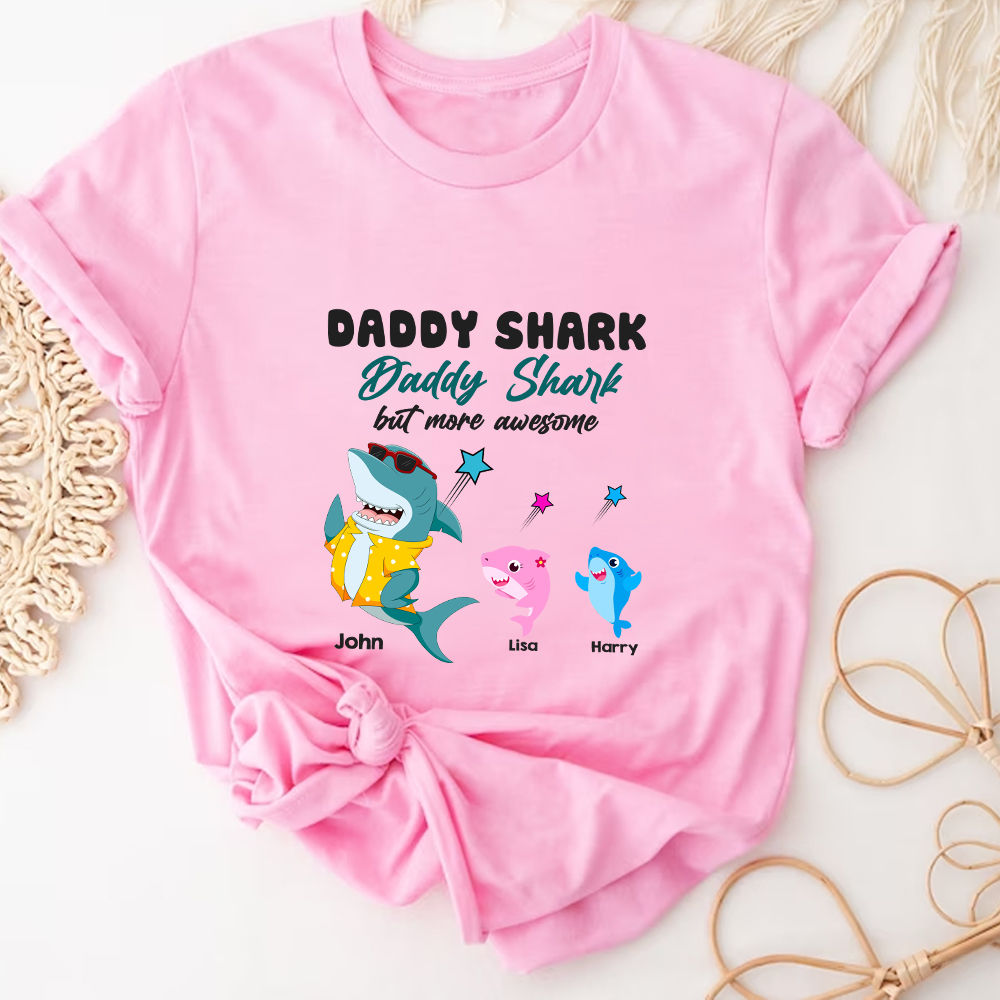 Father's Day 2023 - Personalized Daddy Shark Shirt, Dad Shirt, Custom Dad Kids Names Shirt, Funny Cool Dad Shirt Gift 32256 - Personalized Shirt_1