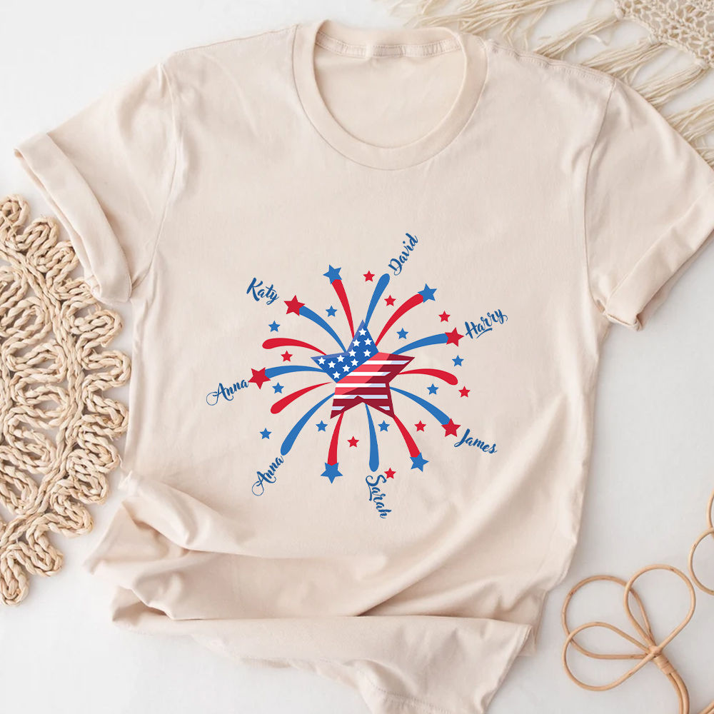 Father's Day Shirt Personalized Personalized Kids Firework American Flag  T-Shirt, Papa Shirt, Grandpa Shirt, Gift for Dad, Father's Day 32315