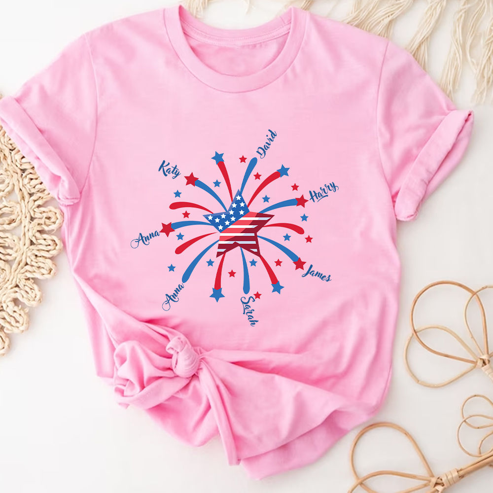 Father's Day Shirt - Personalized Personalized Kids Firework American Flag T-Shirt, Papa Shirt, Grandpa Shirt, Gift for Dad, Father's Day 32315 - Personalized Shirt_2