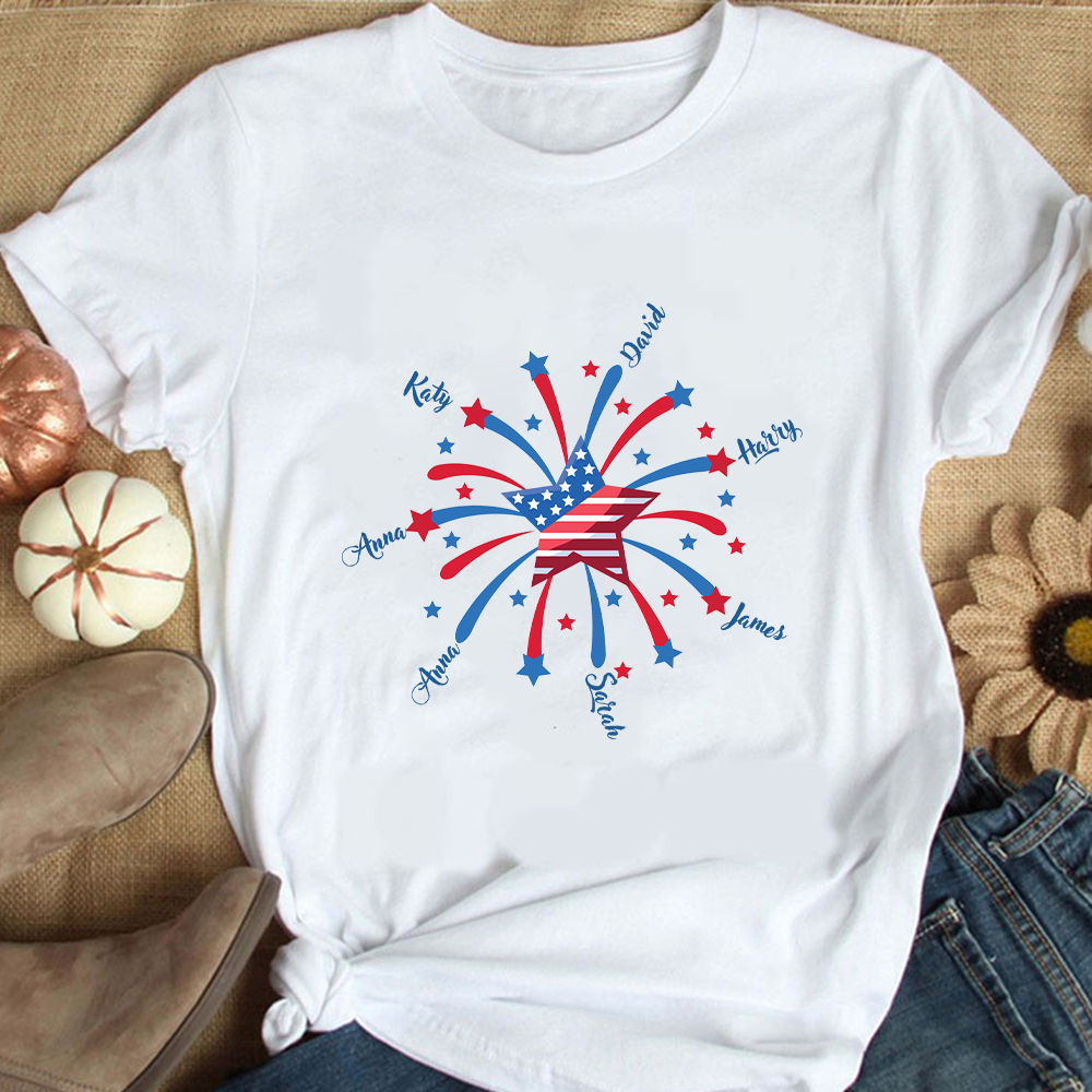 Father's Day Shirt - Personalized Personalized Kids Firework American Flag T-Shirt, Papa Shirt, Grandpa Shirt, Gift for Dad, Father's Day 32315 - Personalized Shirt_1