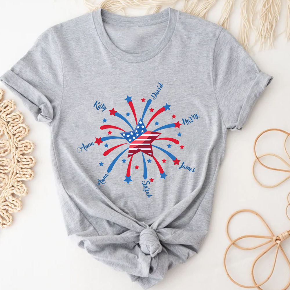 Father's Day Shirt - Personalized Personalized Kids Firework American Flag T-Shirt, Papa Shirt, Grandpa Shirt, Gift for Dad, Father's Day 32315 - Personalized Shirt