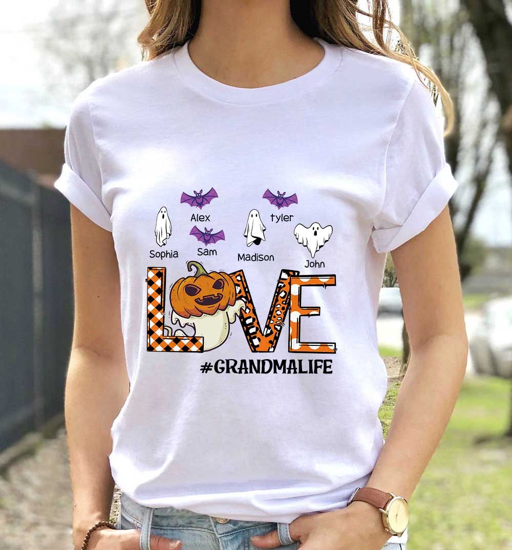 Halloween Shirt - Personalized Grandma Fall Halloween Shirt, Custom Nickname Grandma Nana Mimi Shirt, Grandma shirt with Grandkids Names, Fall Halloween Shirt  33121_1