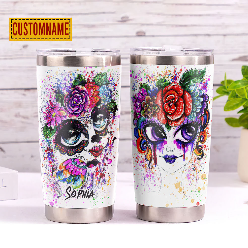 Halloween Tumbler/October Aesthetic/Floral Skull/Funny Tumbler/Blue Skull  Tumbler/Cute Tumbler/Insulated Tumbler with Straw