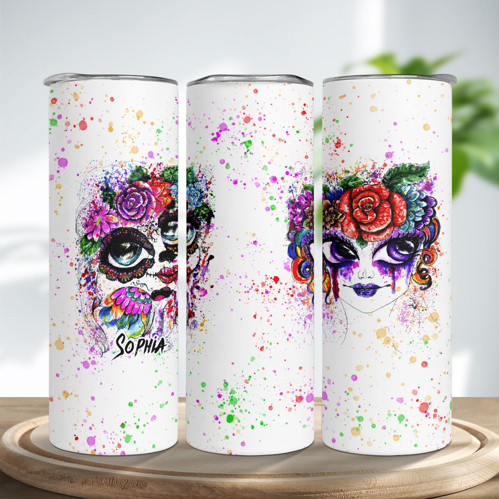 Sugar Skull Tumbler 40 Oz Have The Day You Deserve 40Oz Stainless Steel  Stanley Cup With Handle Flowers Skeleton Pattern Halloween Gift - Laughinks