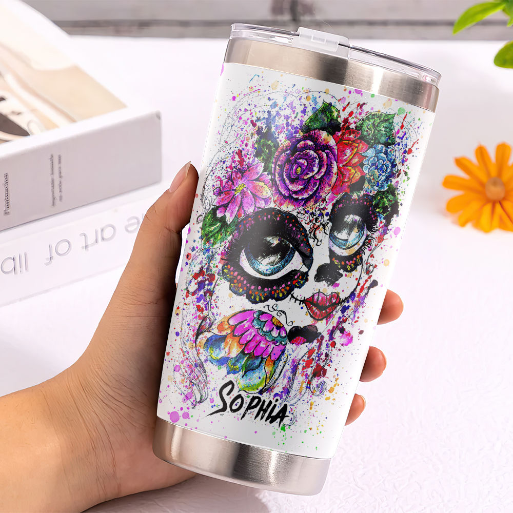 Sugar Skull 32 Oz Travel Tumbler With Lid and Straw 