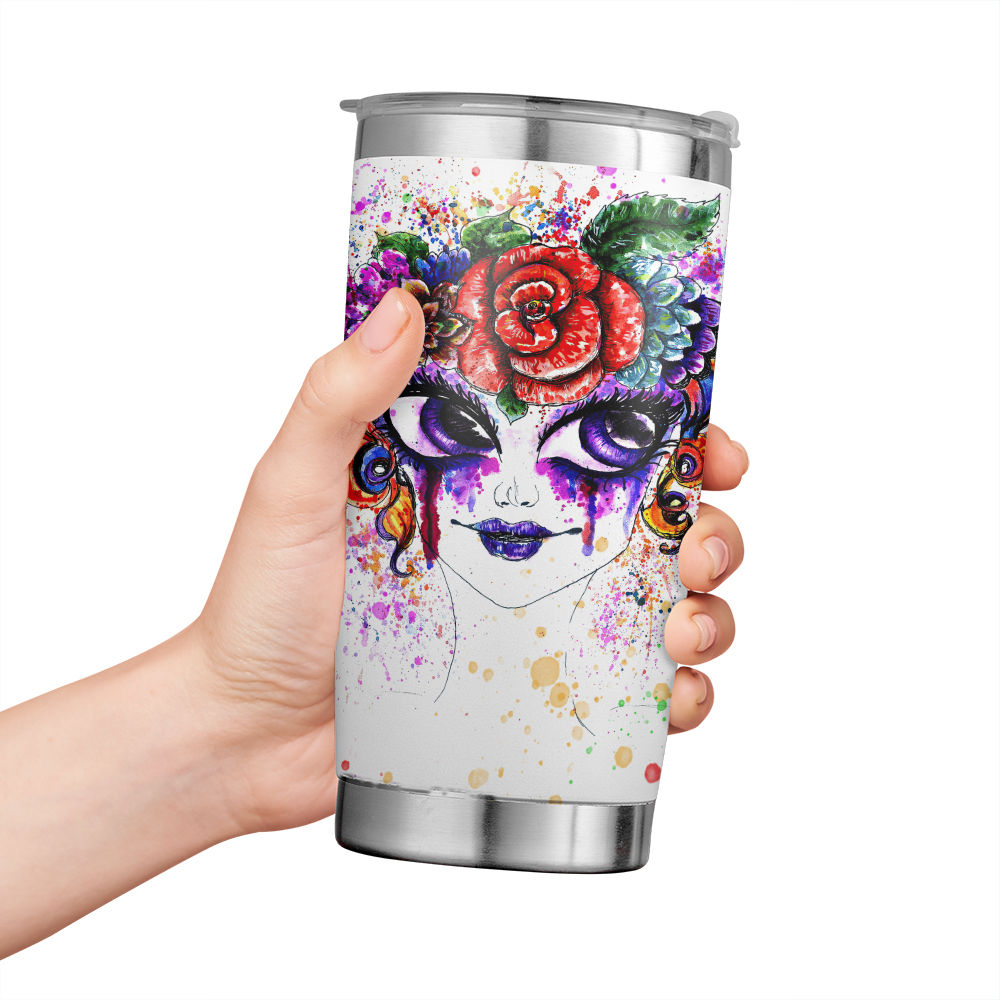 Sugar Skull Tumbler 40 Oz Have The Day You Deserve 40Oz Stainless Steel  Stanley Cup With Handle Flowers Skeleton Pattern Halloween Gift - Laughinks