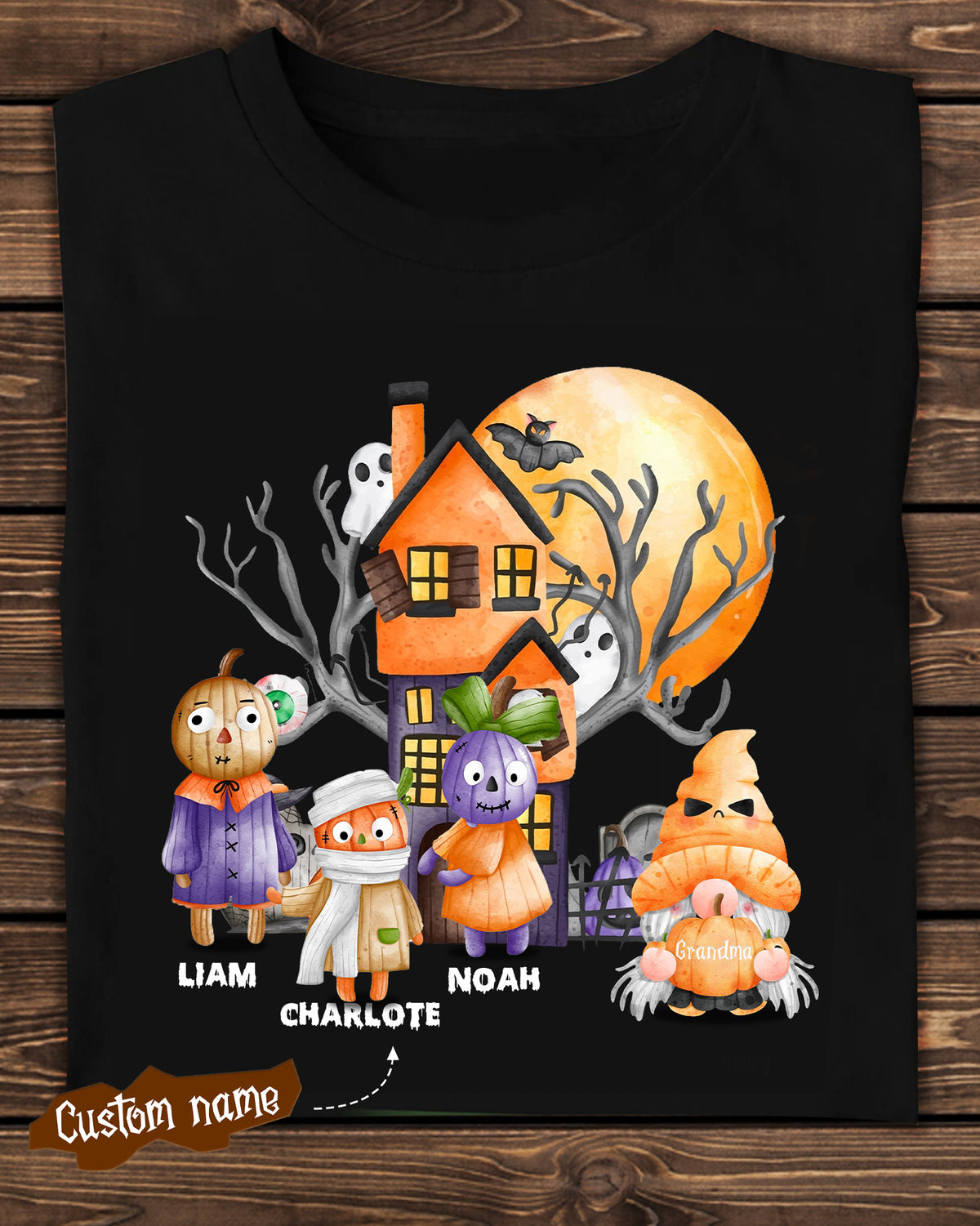 Halloween Shirt - Personalized Halloween Shirt, Grandma Gnome Shirt, Grandma Grandkids Name Shirt, Nana Gigi Grandchildren Pumpkin Shirt, Family Happy Halloween Shirt 33340_4