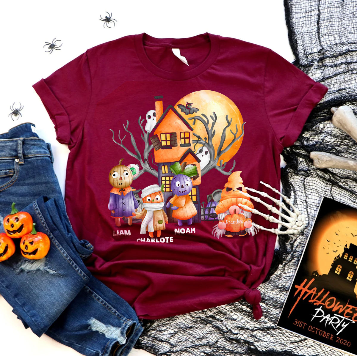 Halloween Shirt - Personalized Halloween Shirt, Grandma Gnome Shirt, Grandma Grandkids Name Shirt, Nana Gigi Grandchildren Pumpkin Shirt, Family Happy Halloween Shirt 33340_1