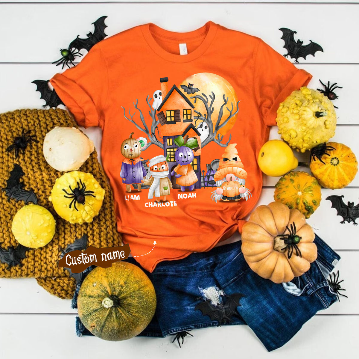 Halloween Shirt - Personalized Halloween Shirt, Grandma Gnome Shirt, Grandma Grandkids Name Shirt, Nana Gigi Grandchildren Pumpkin Shirt, Family Happy Halloween Shirt 33340_2