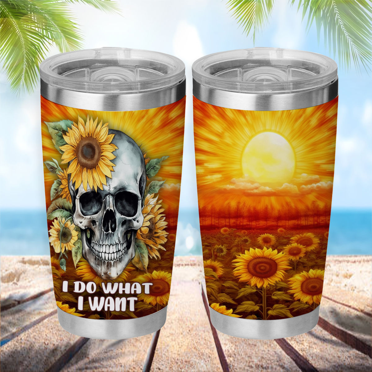 Halloween Tumbler - Custom Skull Sunflower I Do What I Want Tumbler, Skull Sunflower Lovers Tumbler, Halloween Tumbler, Halloween Gift  For Her 33622 33623_2