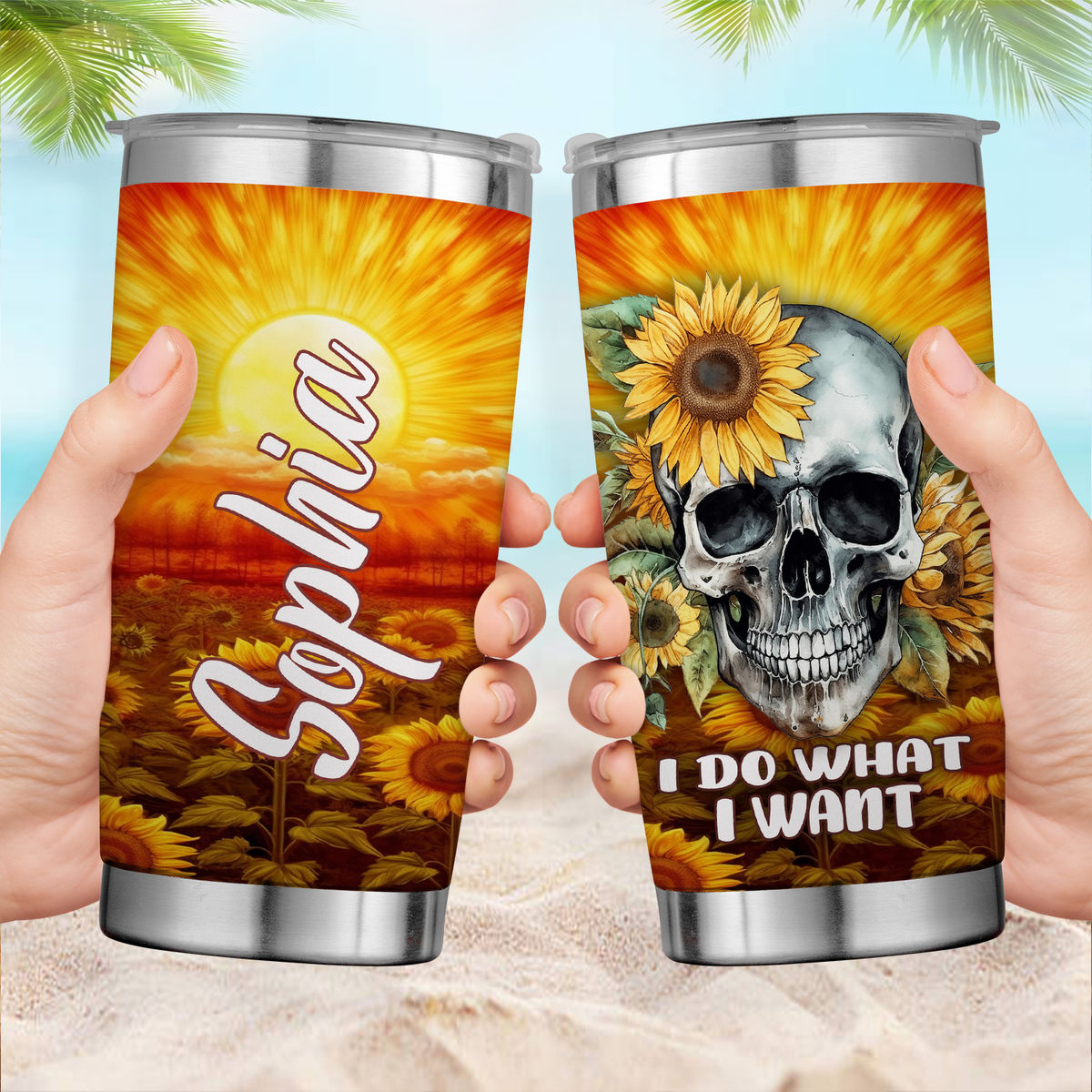 Halloween Tumbler - Custom Skull Sunflower I Do What I Want Tumbler, Skull Sunflower Lovers Tumbler, Halloween Tumbler, Halloween Gift  For Her 33622 33623_3