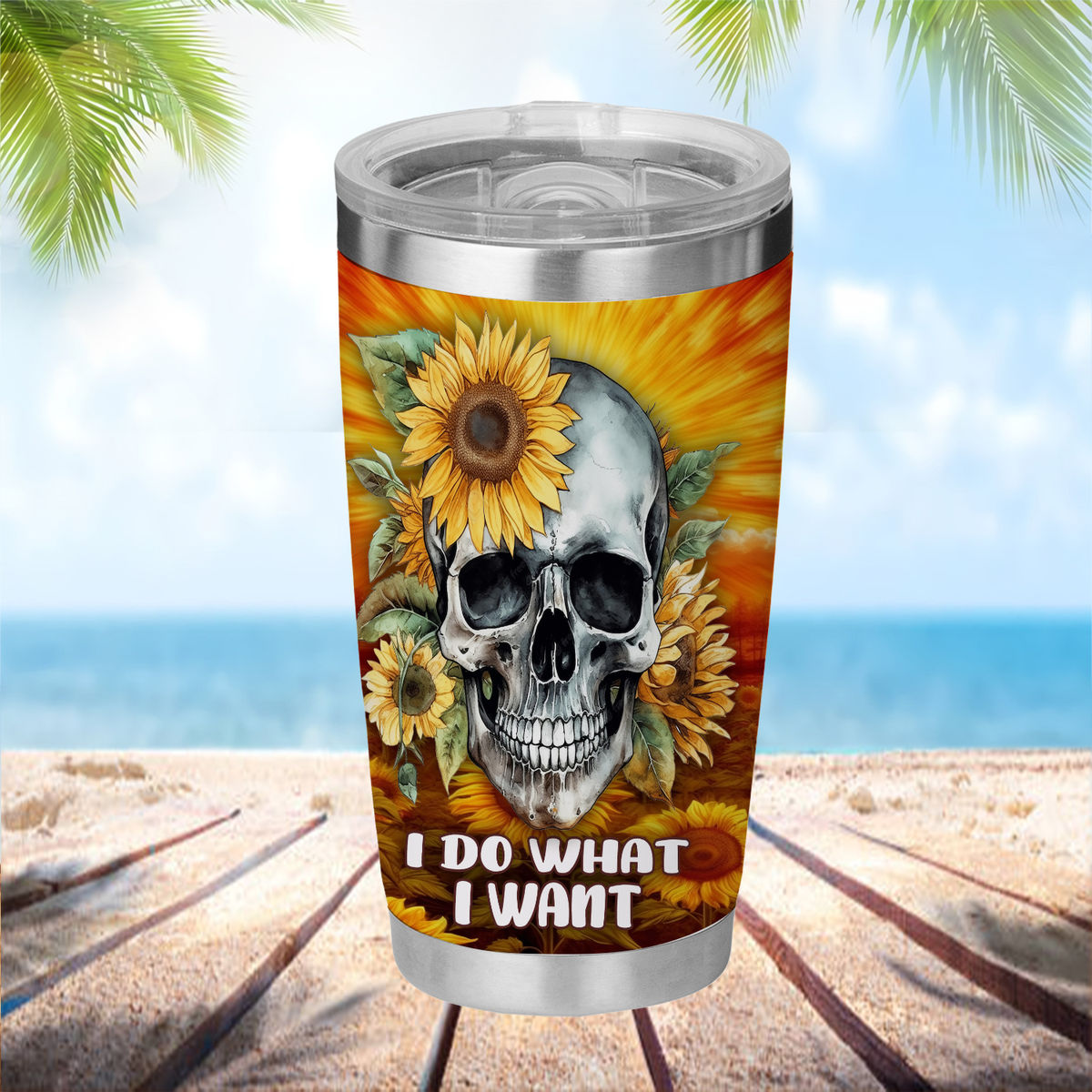 Halloween Tumbler - Custom Skull Sunflower I Do What I Want Tumbler, Skull Sunflower Lovers Tumbler, Halloween Tumbler, Halloween Gift  For Her 33622 33623_1