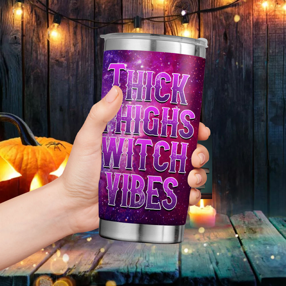 Halloween Tumbler Custom Halloween Thick Thighs & Witch Vibes Tumbler