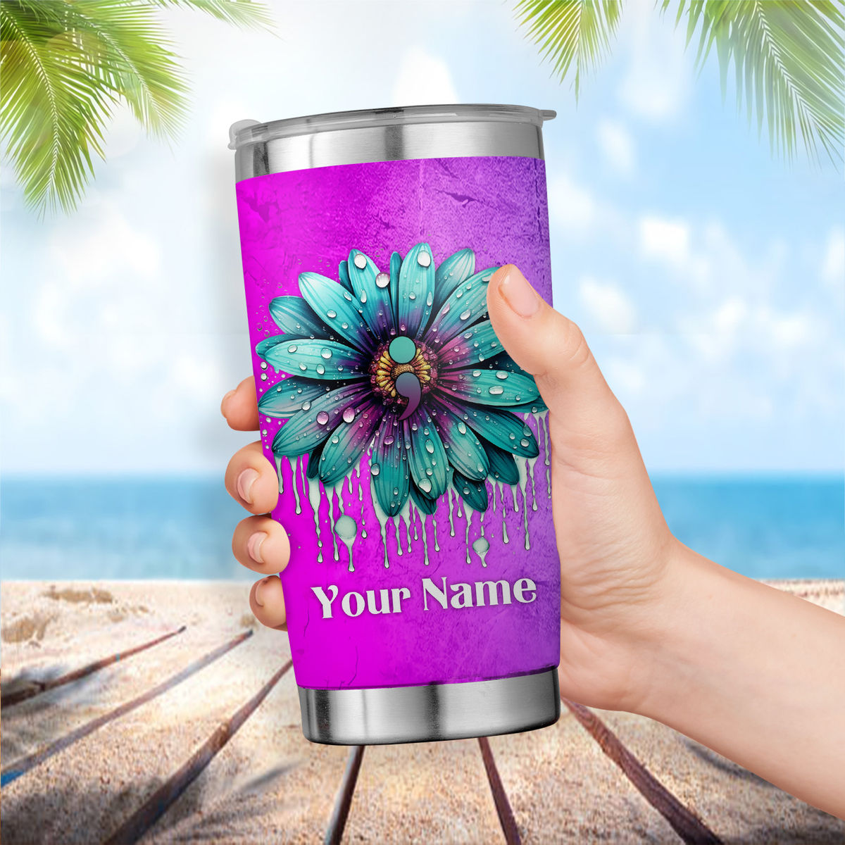 Daisy Tumbler With Straw Cold Drink Tumbler Cup Personalized