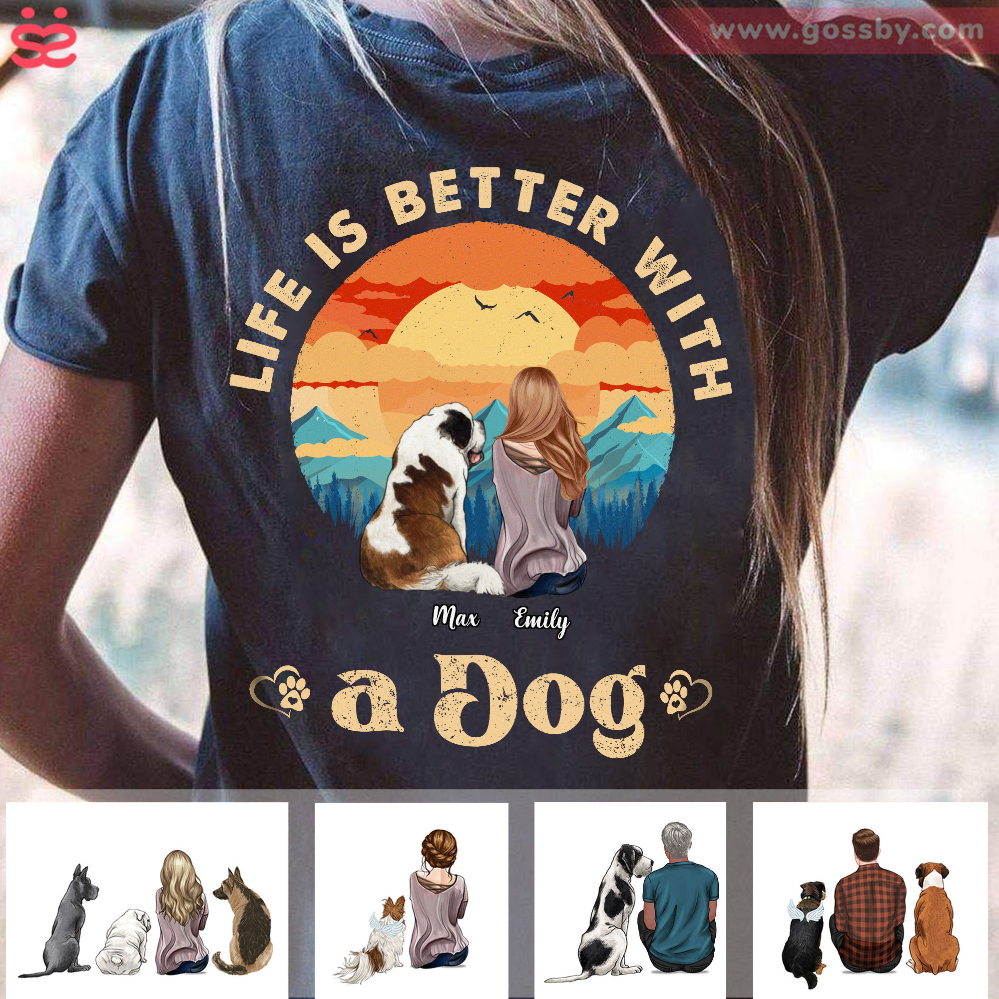 Gossby Personalized Classic Tee White S - Dog Lover Gifts - Girl and Dogs - Life Is Better with Dogs (t) - Custom T Shirts