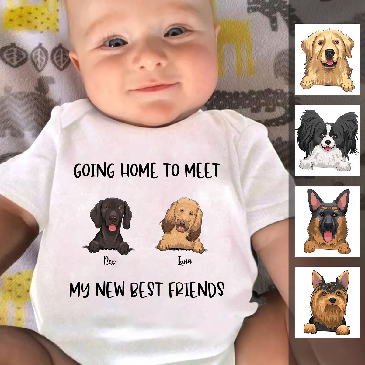 Custom Baby Onesies - Going Home to Meet My New Best Friends (34605) - Personalized Shirt