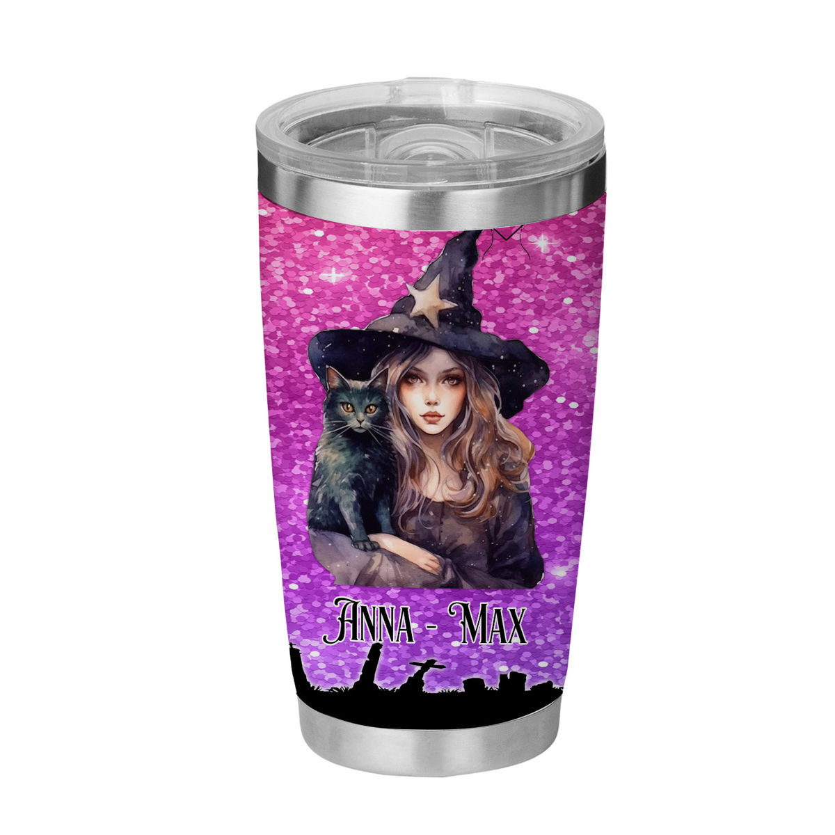 Halloween 2023 - Personalized Witch and Cat Stainless Steel Tumbler_1