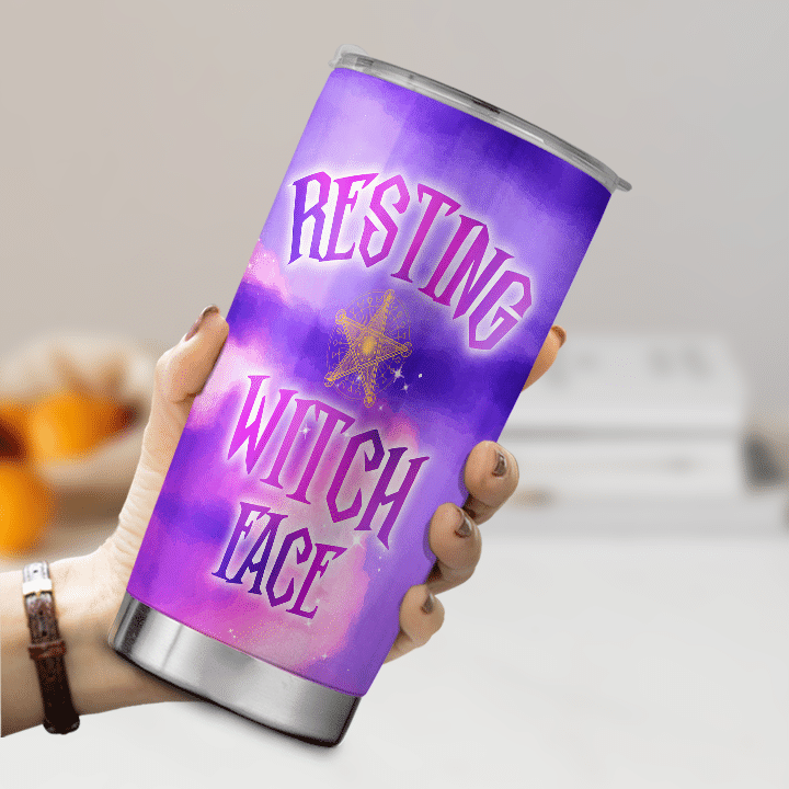 Halloween Witch Tumbler - Personalized Resting Witch Face Tumbler, Stainless Steel Tumbler, Halloween Tumbler 35475