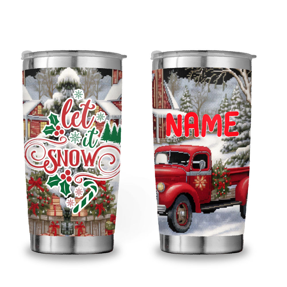 Christmas Tumblers - Let It Snow Christmas Tumbler, Christmas Truck Tumbler  with Straw, Christmas Tumbler For Women