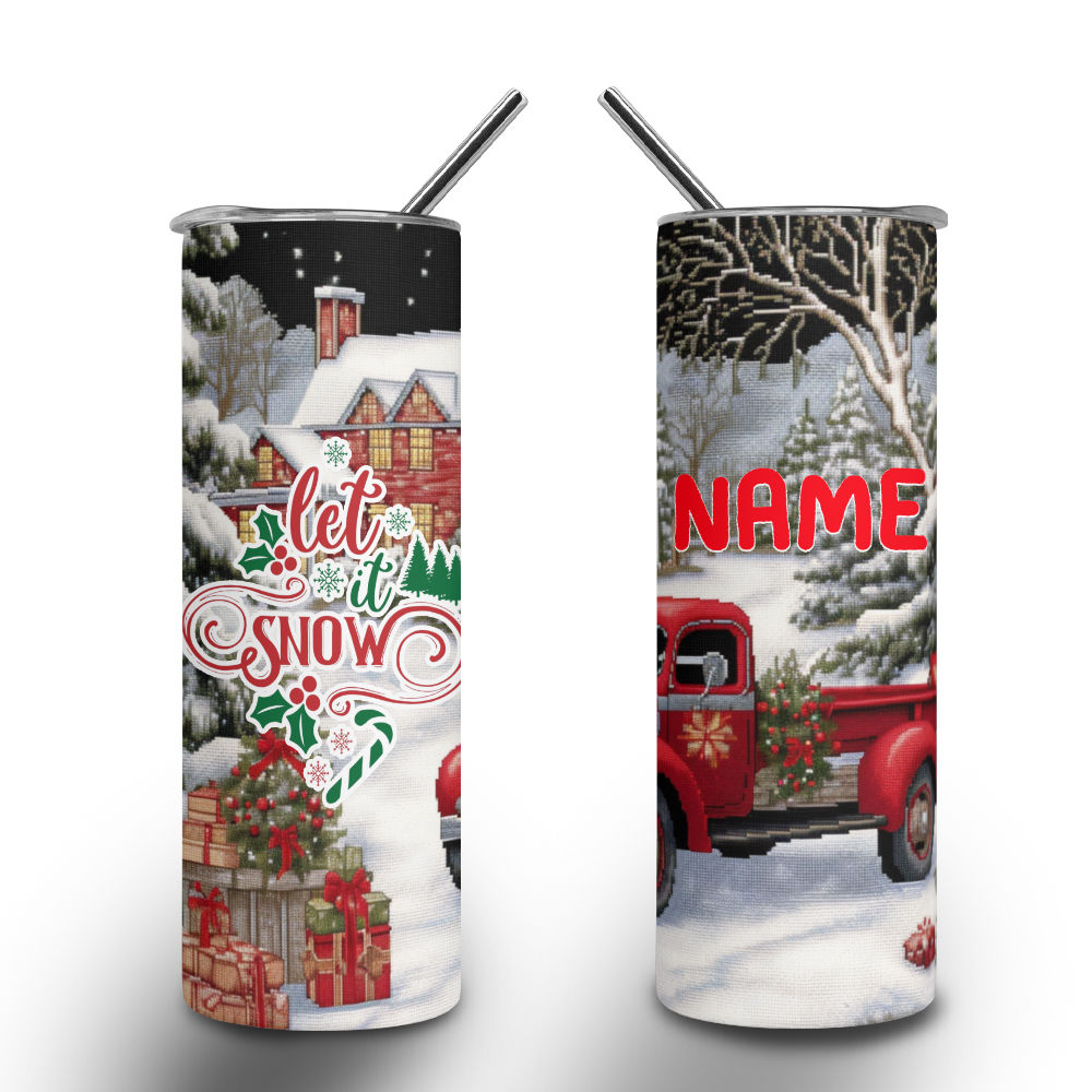 Christmas Tumblers - Let It Snow Christmas Tumbler, Christmas Truck Tumbler  with Straw, Christmas Tumbler For Women
