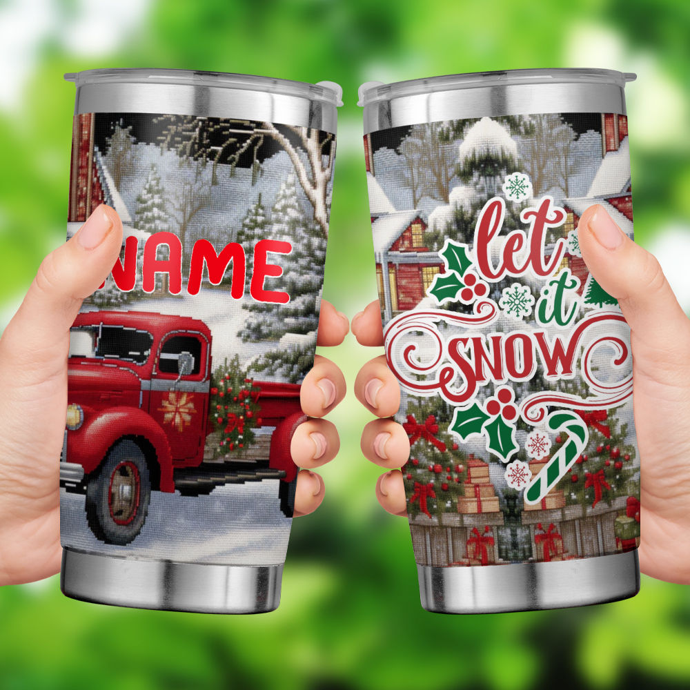 Christmas Tumblers - Let It Snow Christmas Tumbler, Christmas Truck Tumbler  with Straw, Christmas Tumbler For Women