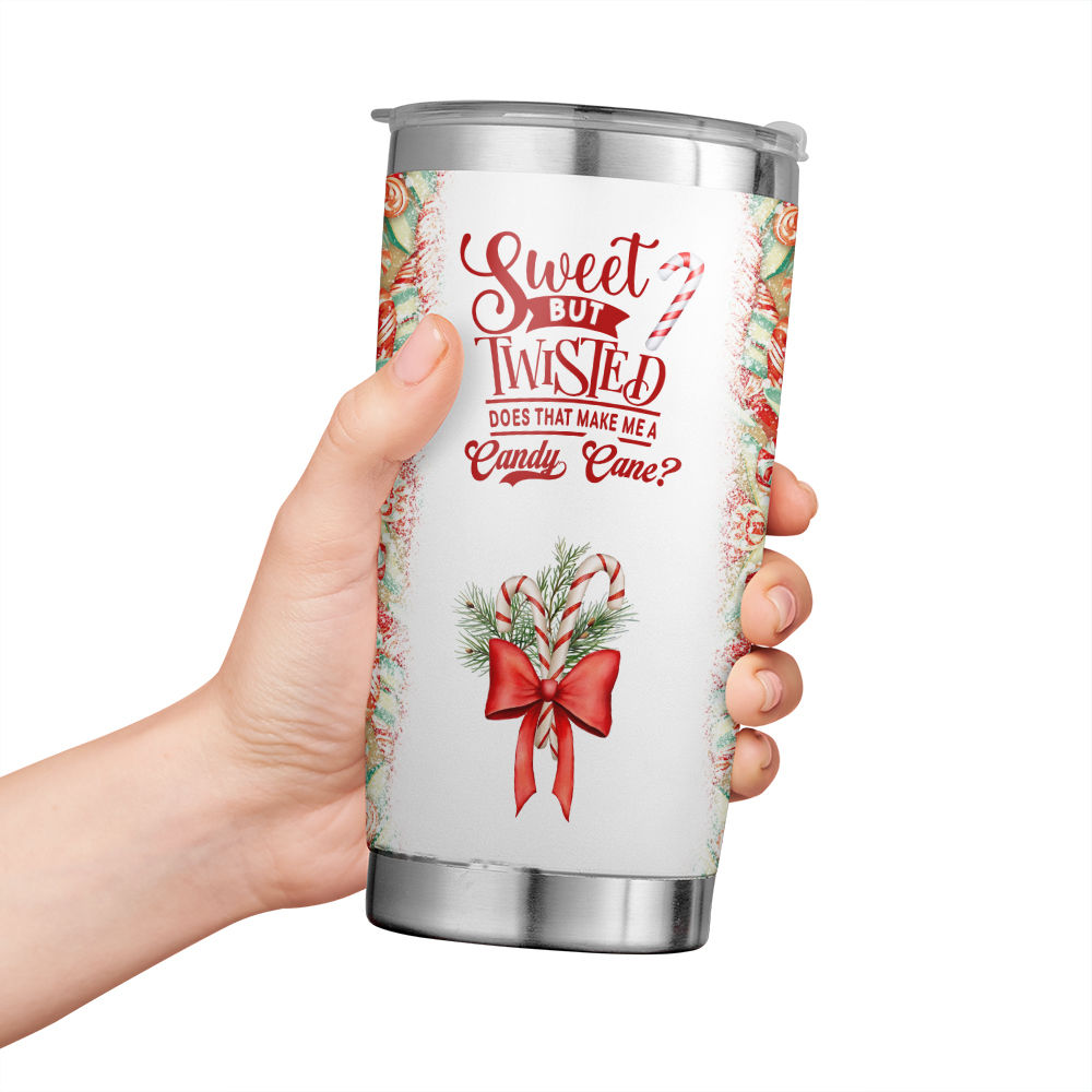 Sweet But Twisted Candy Cane Theme Tumbler, Holiday Christmas Cup