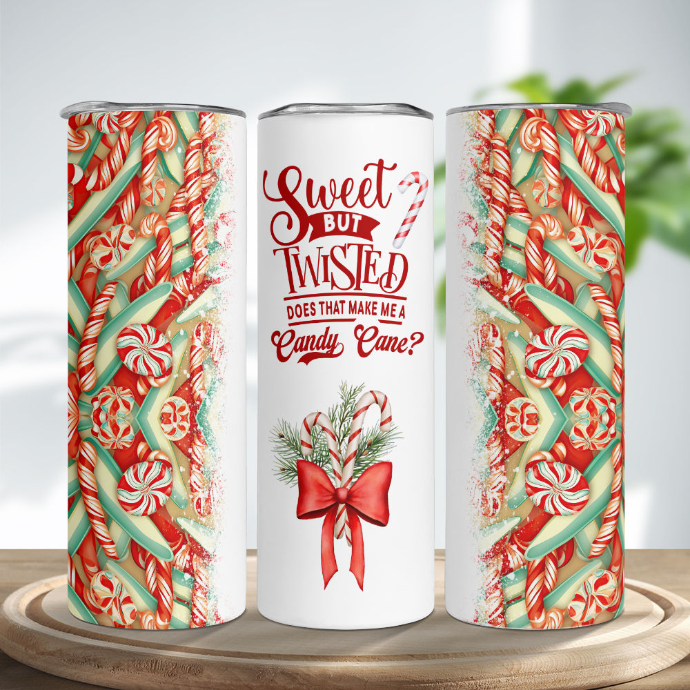 Sweet But Twisted Candy Cane Theme Tumbler, Holiday Christmas Cup