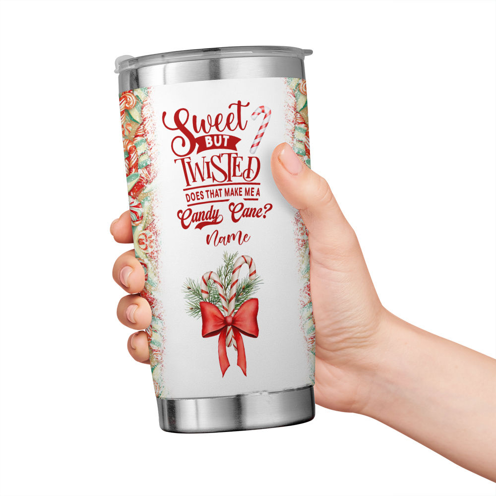 Sweet But Twisted Candy Cane Theme Tumbler, Holiday Christmas Cup