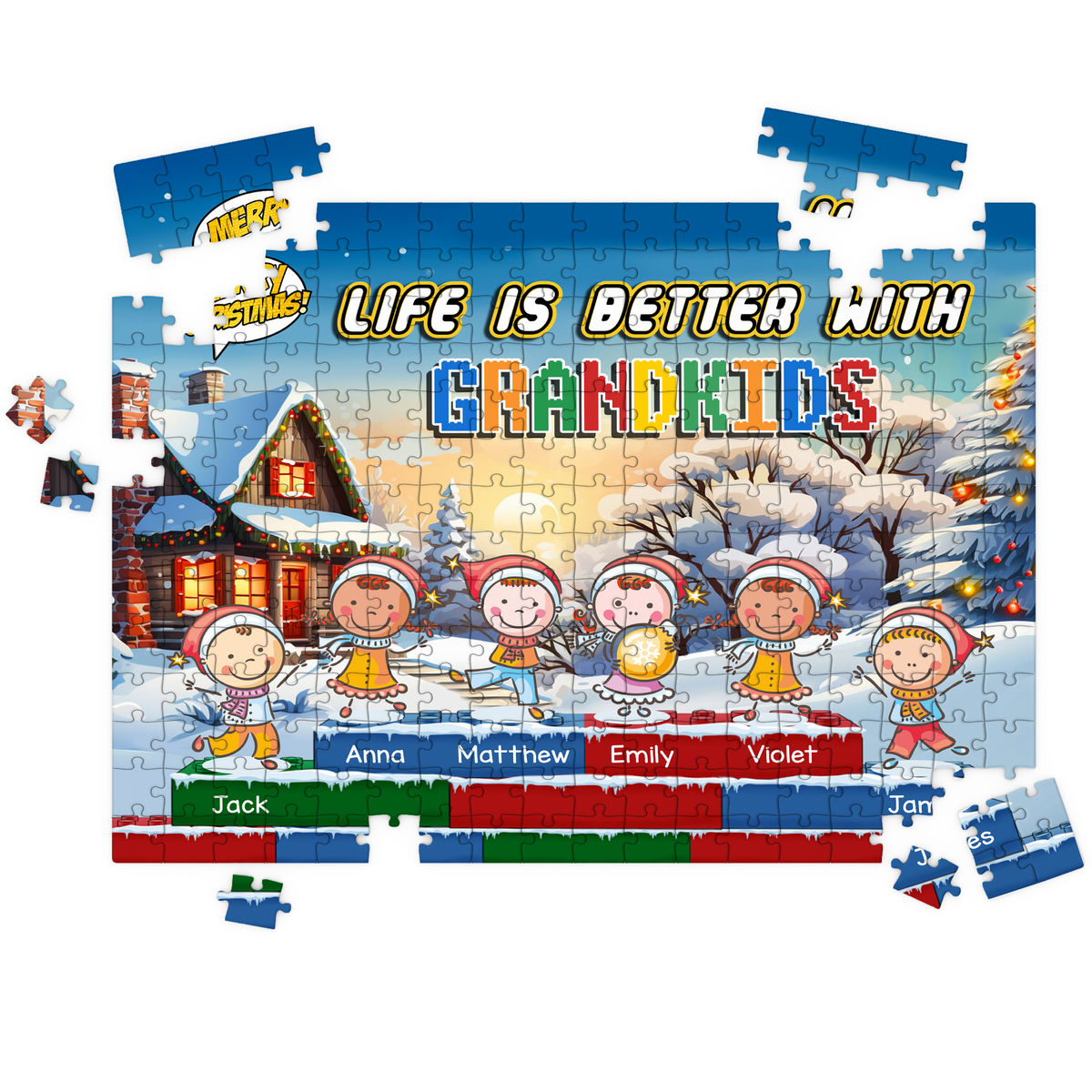 Jigsaw Puzzle Personalized - FREE DELIVERY use code "FREE1" - FAMILY - Life is better with Grandkids |  Gift for Kids | Gift for Kids and Grandma | Gift for Kids and Grandpa | Trendy 2024 - Personalized Puzzle_1