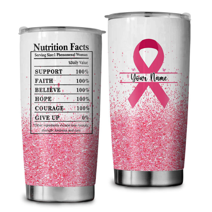 BREAST CANCER TUMBLER - Awareness Pink Ribbons Tumbler with Lid and Straw  Stainless Steel Travel Car Mugs Coffee Cup Water Bottle for Women 36901