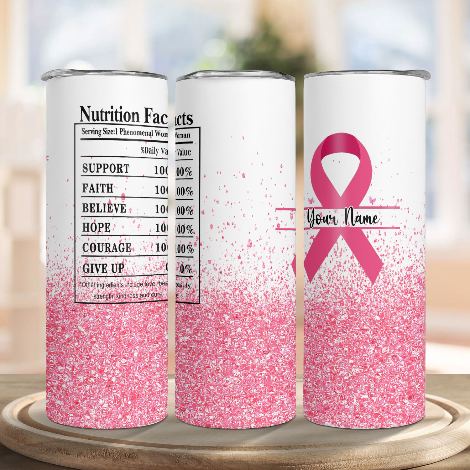 Tumbler Cups With Lids -  Pink is more than just a Pretty Color  Ribbon  Breast Cancer Awareness Reusable 3 Pack Cup Set