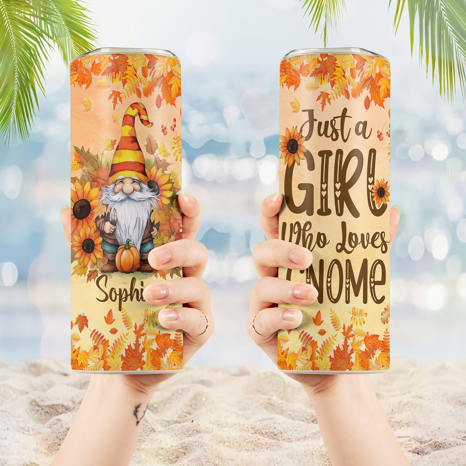 Personalized, Fall Gnome Tumbler - Fall Gnomes Skinny Tumbler 20oz Travel  Coffee with Lid and Straw Stainless Steel Insulated Hot or Cold