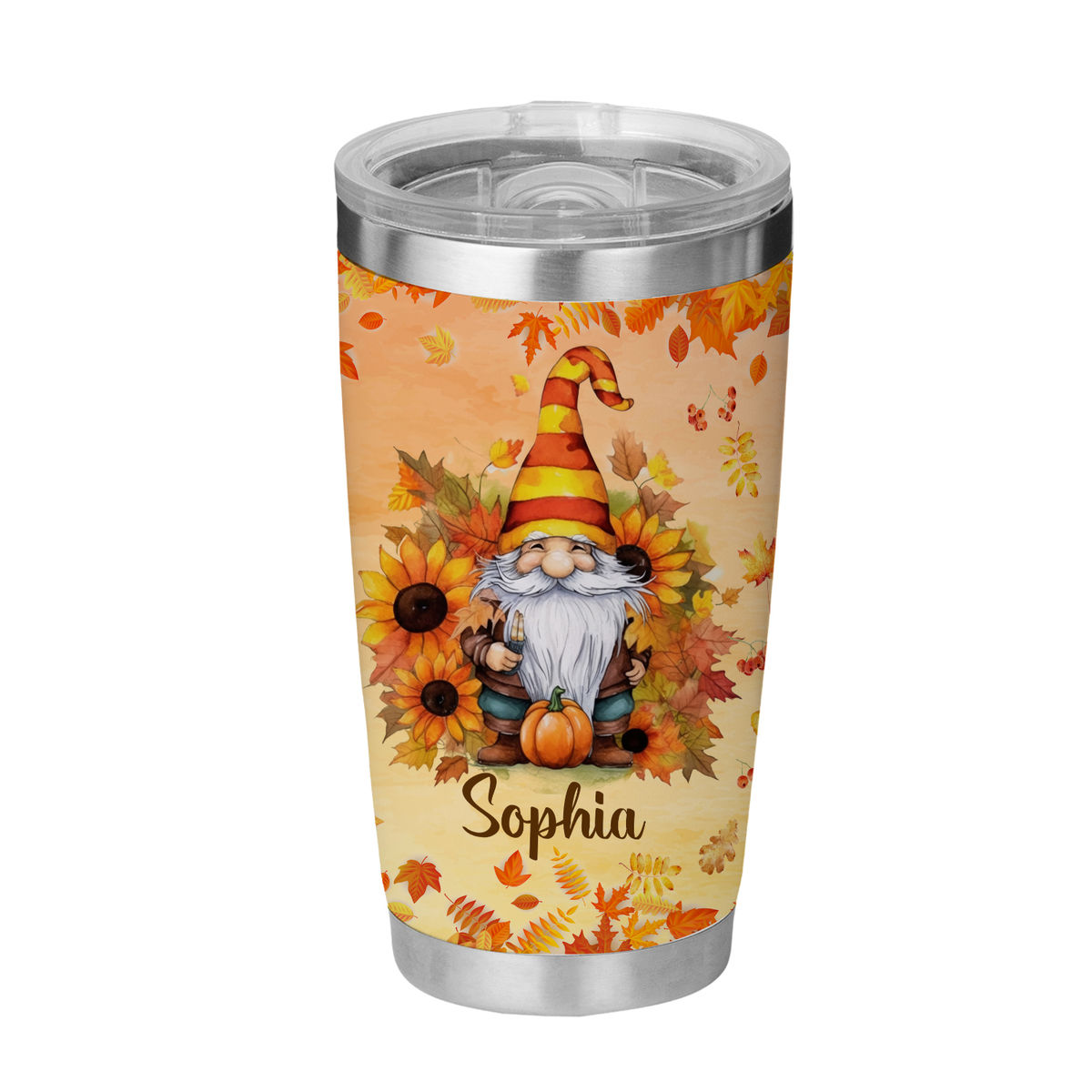 Gnomes Summer 20 Oz. Stainless Steel Skinny Tumbler With Straw.