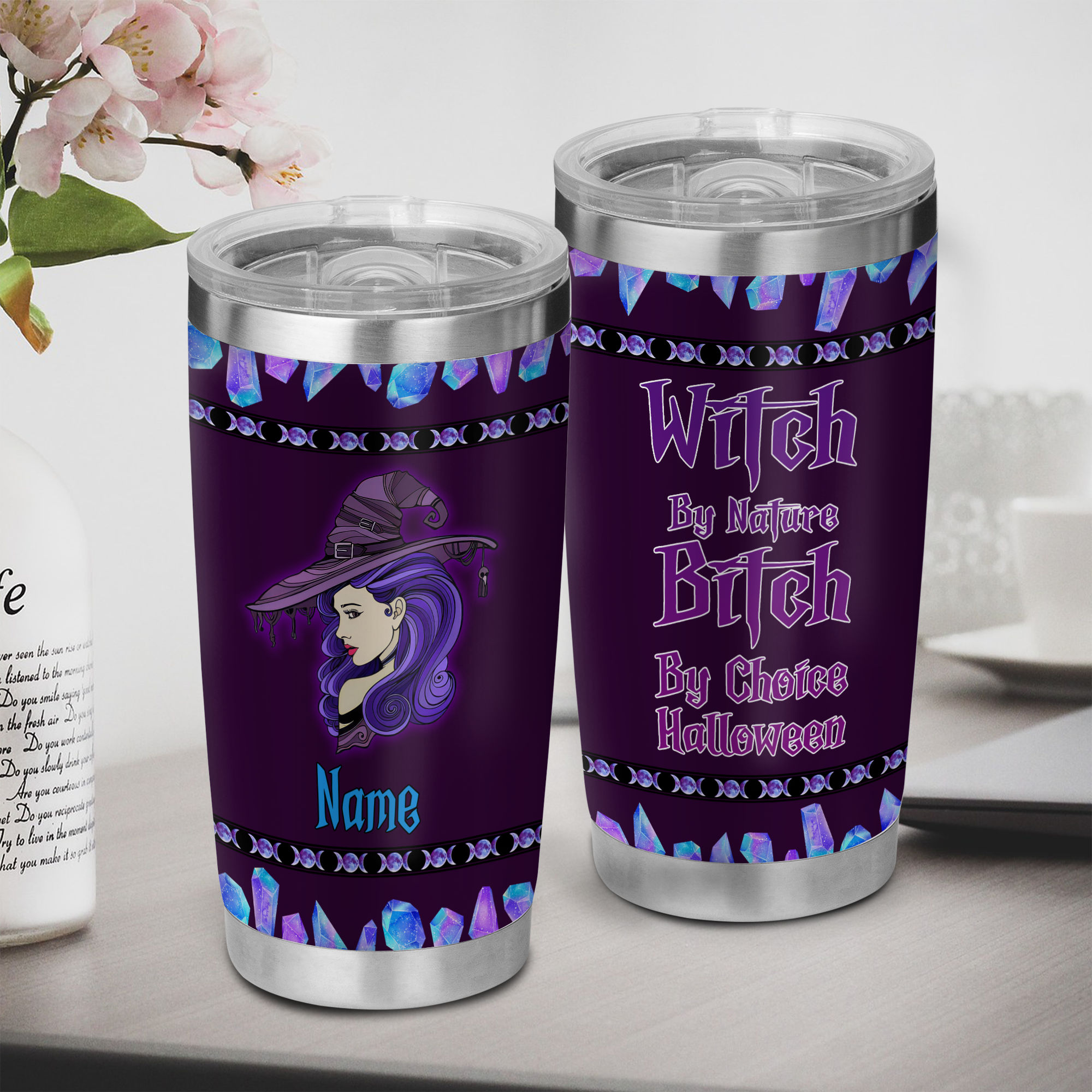 WITCH TUMBLER - Witches Tumbler with Lid - Classy Halloween Tumbler Cup -  Cute, Funny Witch Gifts for Friends - Durable, Vacuum Insulated Cup -  Stainless Steel Tumbler for Hot or Cold Drinks37065 37067