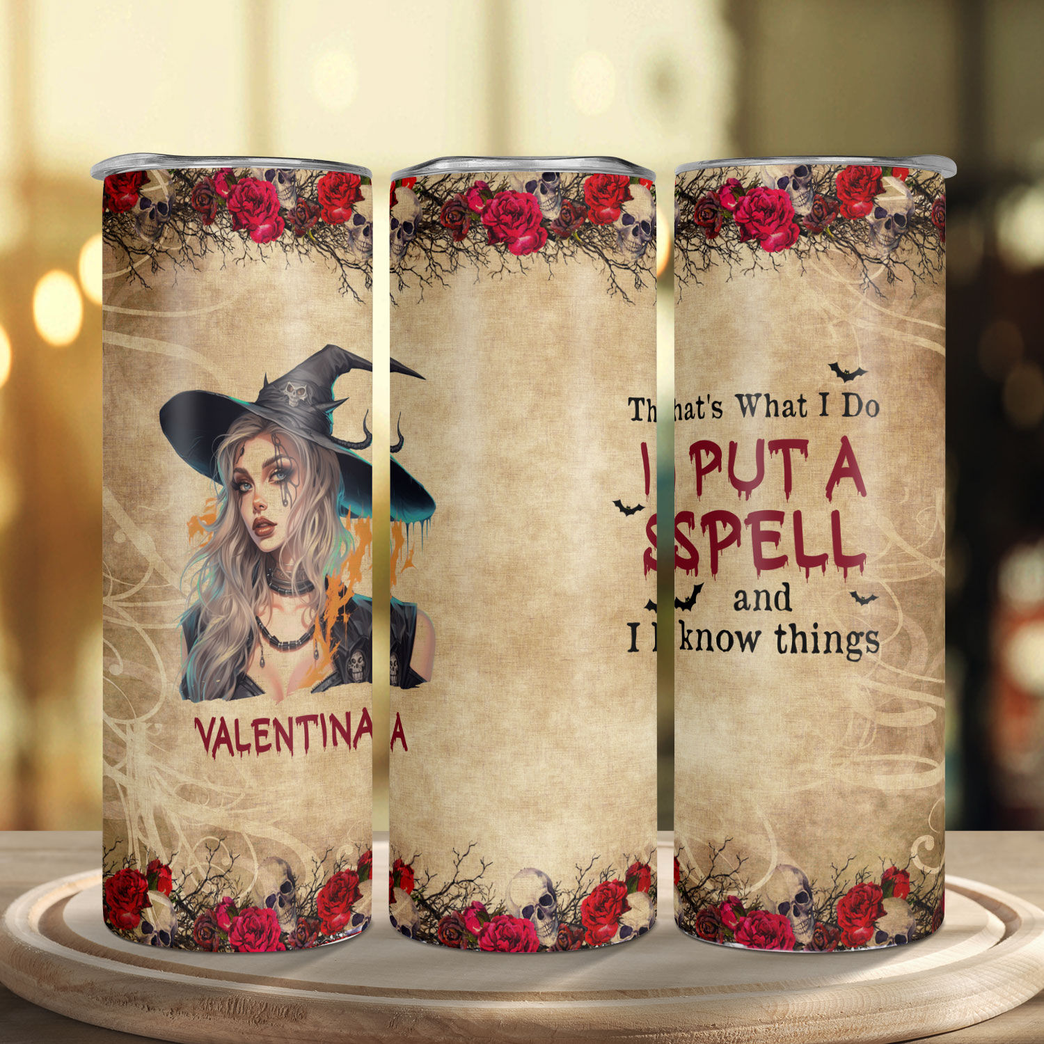 Mystical Witch Skinny Tumbler 16 Oz Coffee Cup, Witchy Art Coffee Thermal Travel  Mug With Sealed Lid, Sandstone Car Coasters Coffee Mug Set 