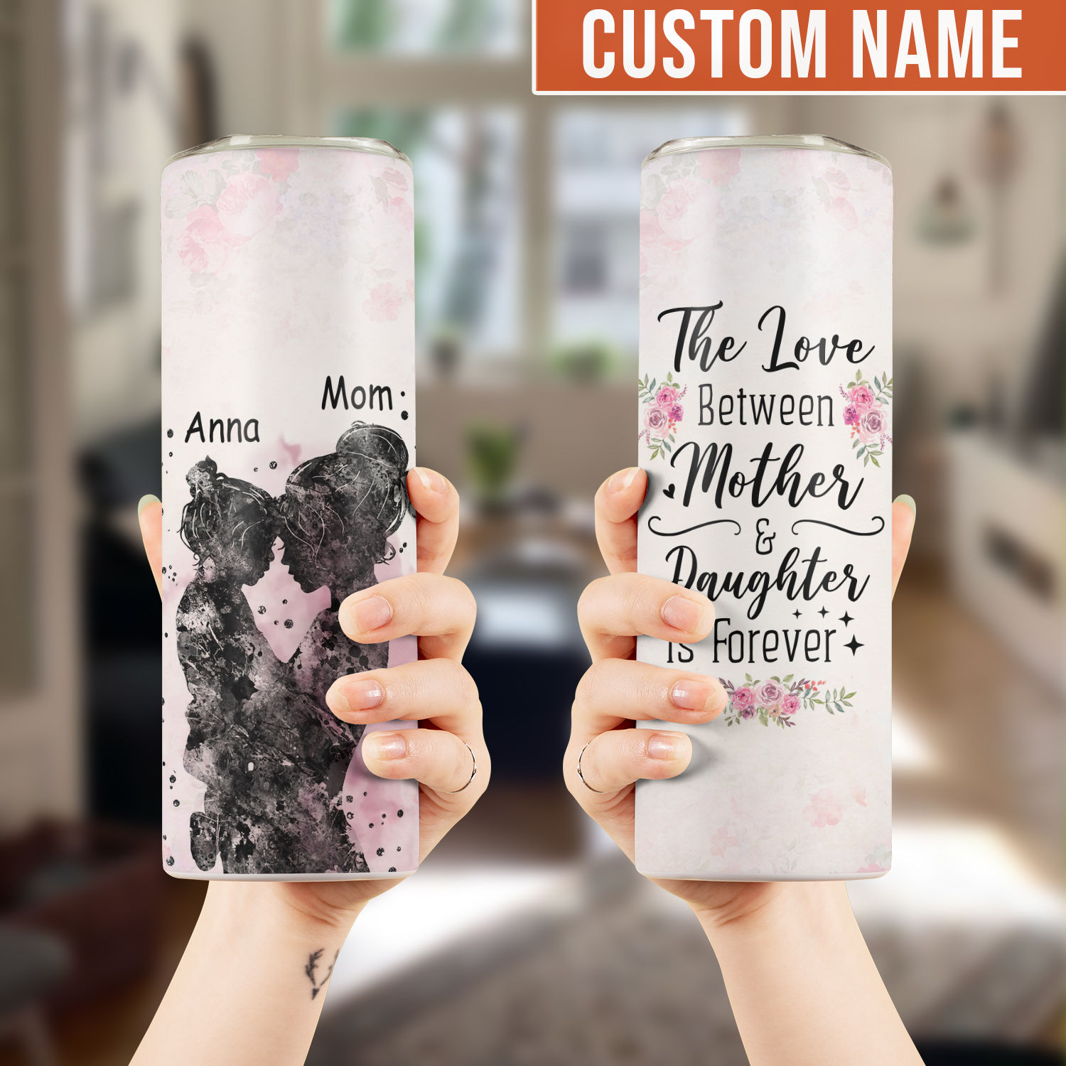 Mom And Daughter Tumbler,Mom Gift From Daughter,Personalized Tumbler 40oz  Gift For Mom,Mom Tumbler Handle, Custom Photo Tumbler For Mom-RL33