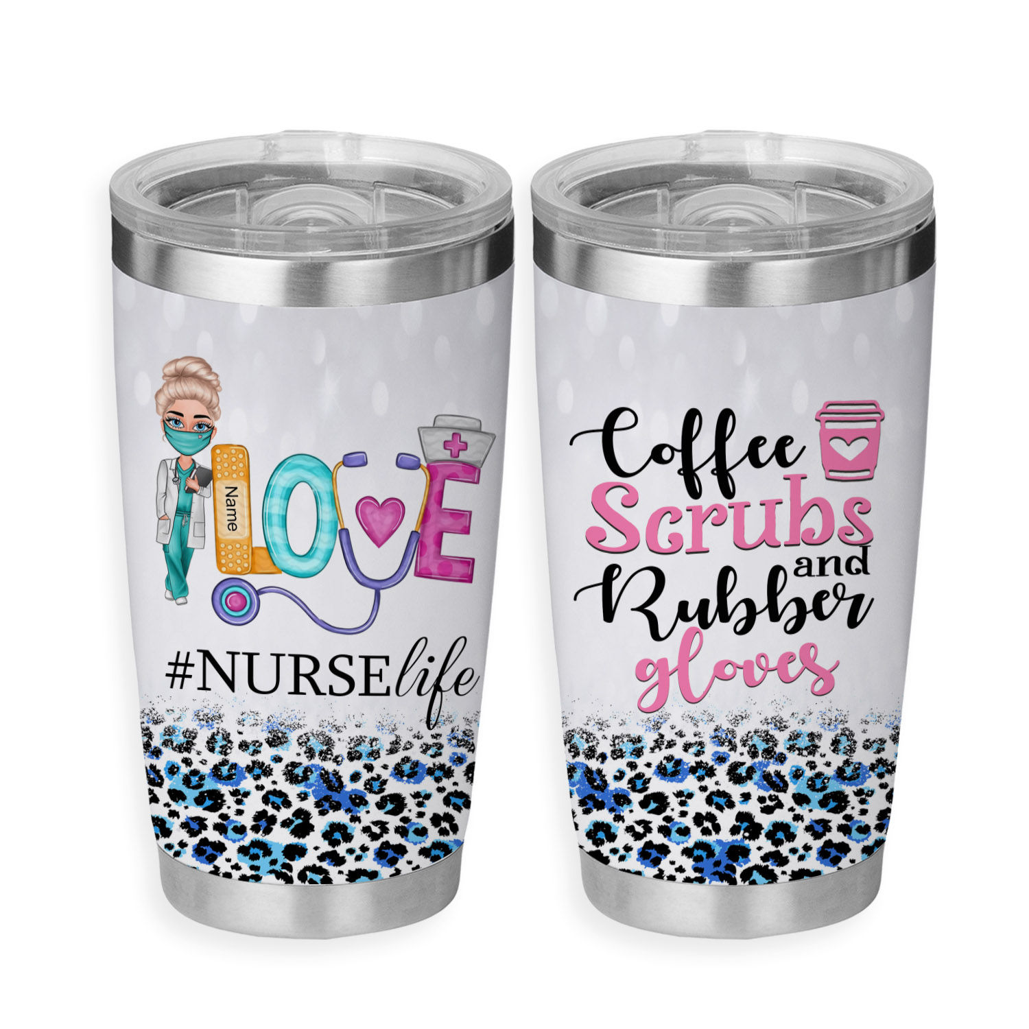 Nurse Life Tumbler, Nurse Life Rainbow Leopard Tumbler, Personalized