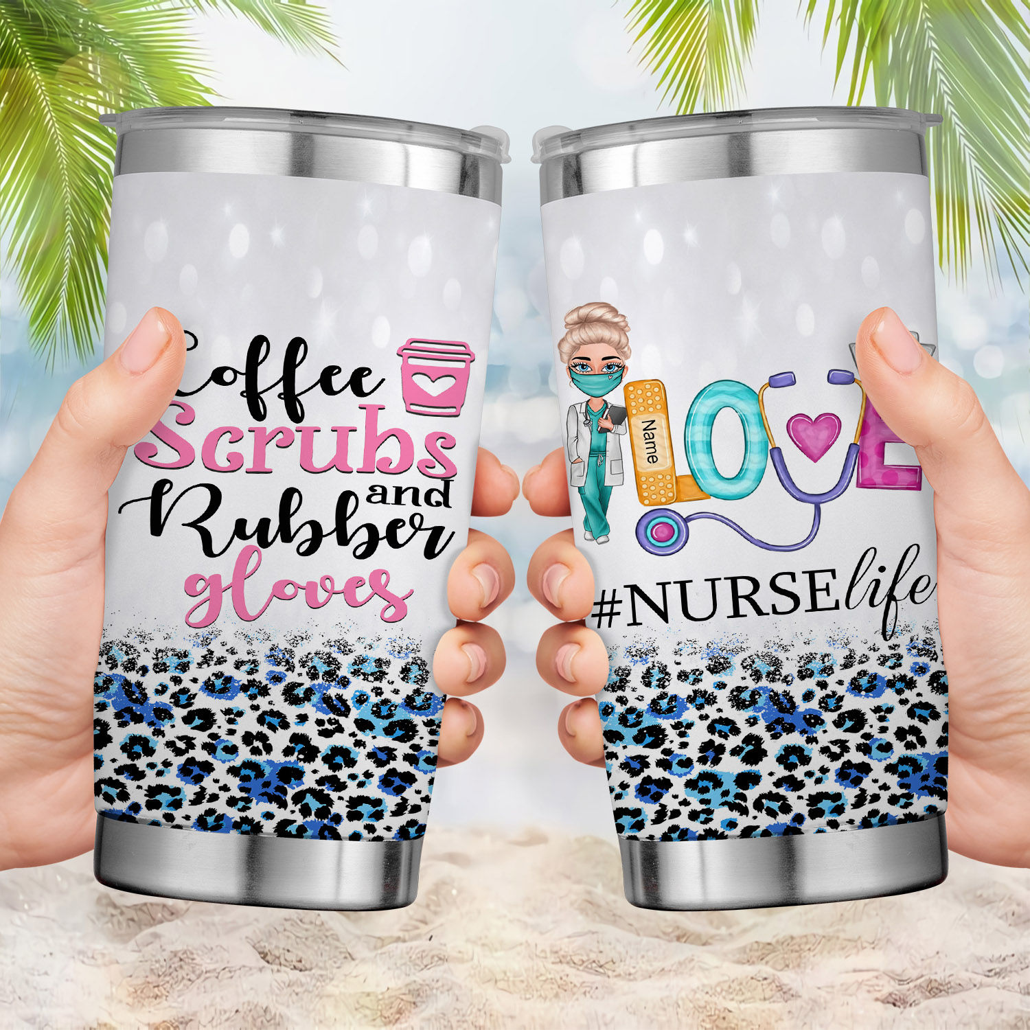 Nurse Life Tumbler, Nurse Life Rainbow Leopard Tumbler, Personalized