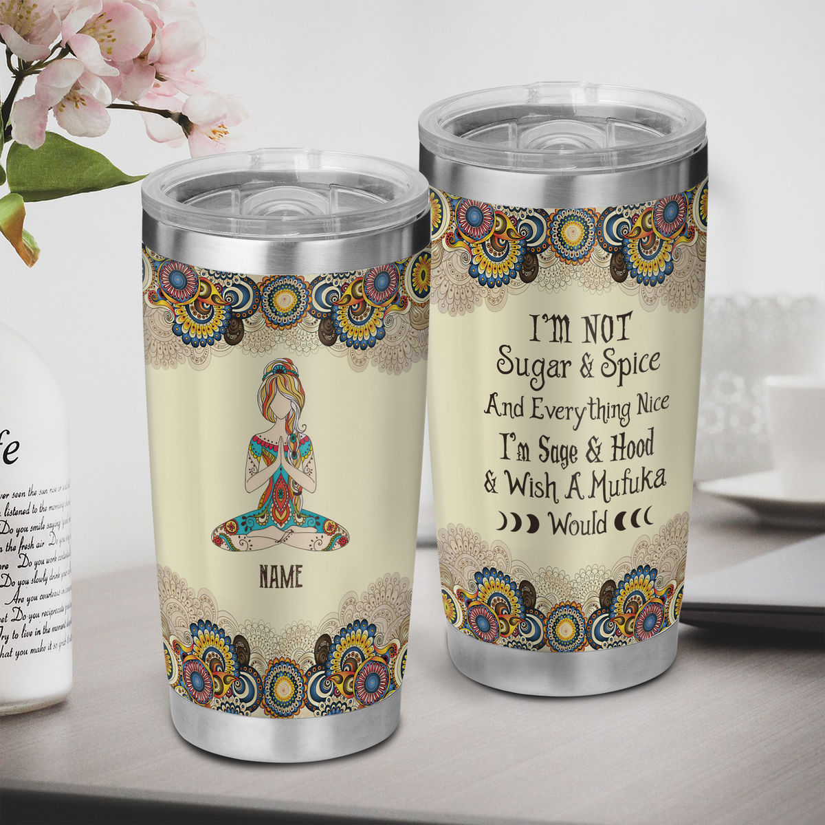 Hippie Girl - Hippie Coffee Tumbler Travel Mug With Lid Jewelry