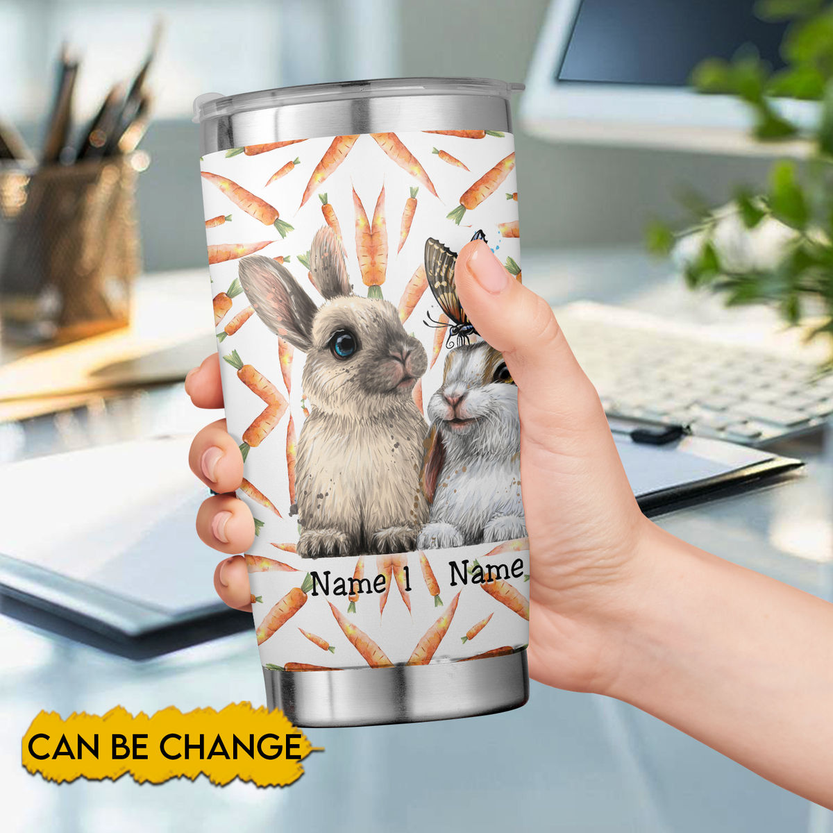 Rabbit - Personalized Rabbit Tumbler Customize with Name Stained Glass Drawing 20oz 30oz Tumbler with Lid Gift for Rabbit Lovers Woman Man Mother Friend 37474 37476_2