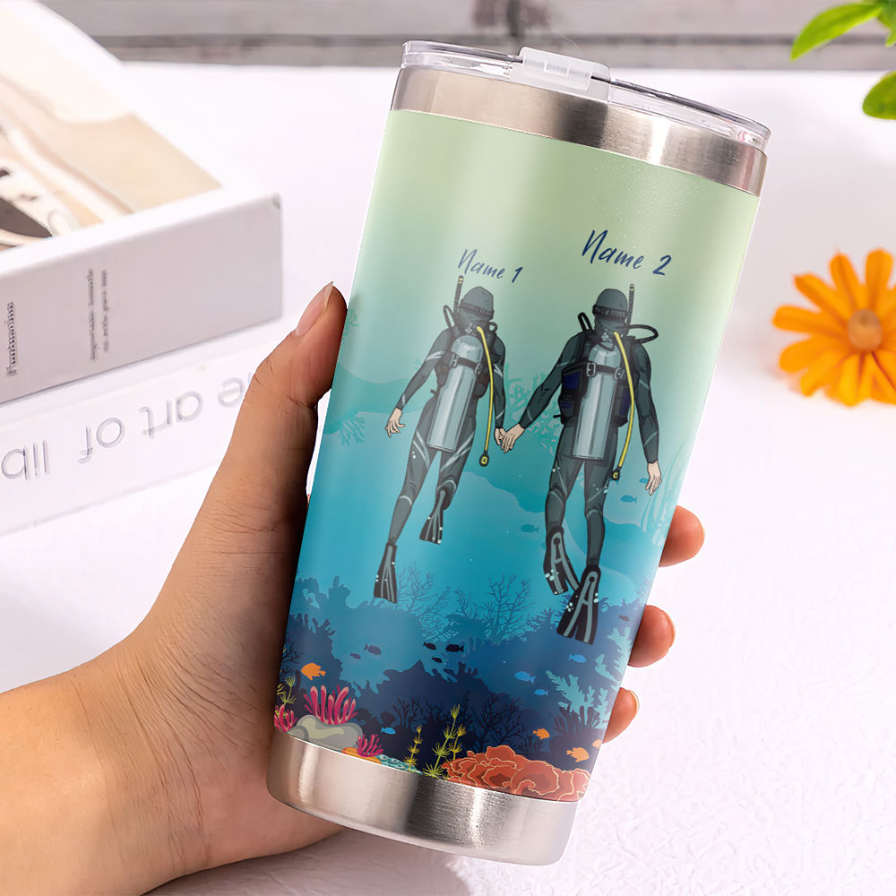 Scuba Diver Couple - Personalized Scuba Diver Couple Tumbler Customized  Name Insulated Cup Coffee Tumblers Gifts For