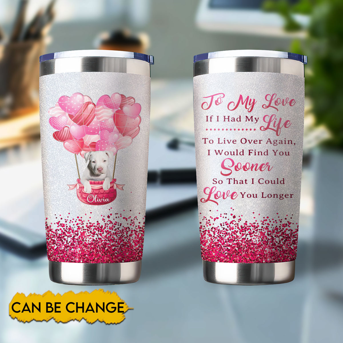 Personalized Tumbler Vacuum Insulated With Heart - Romantic Gift