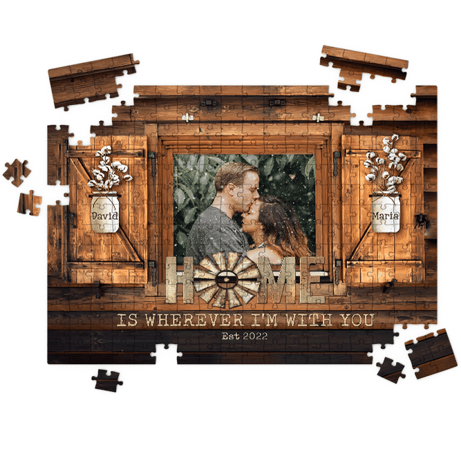 Custom Photo Puzzles - Windor Frame - Home is wherever I’m with you - Wedding, Anniversary, Christmas Gifts For Couple - Personalized Photo Puzzle_2