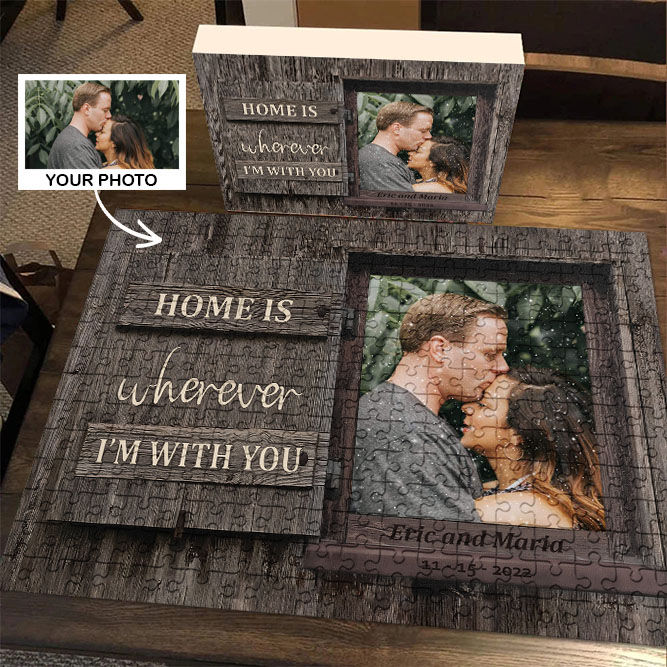 Custom Photo Puzzles - Windor Frame - Home is wherever I’m with you - Wedding, Anniversary, Christmas Gifts For Couple - Personalized Photo Puzzle