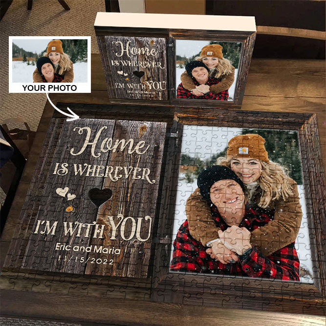 Custom Photo Puzzles - Windor Frame - Home is wherever I’m with you - Wedding, Anniversary, Christmas Gifts For Couple - Personalized Photo Puzzle_1